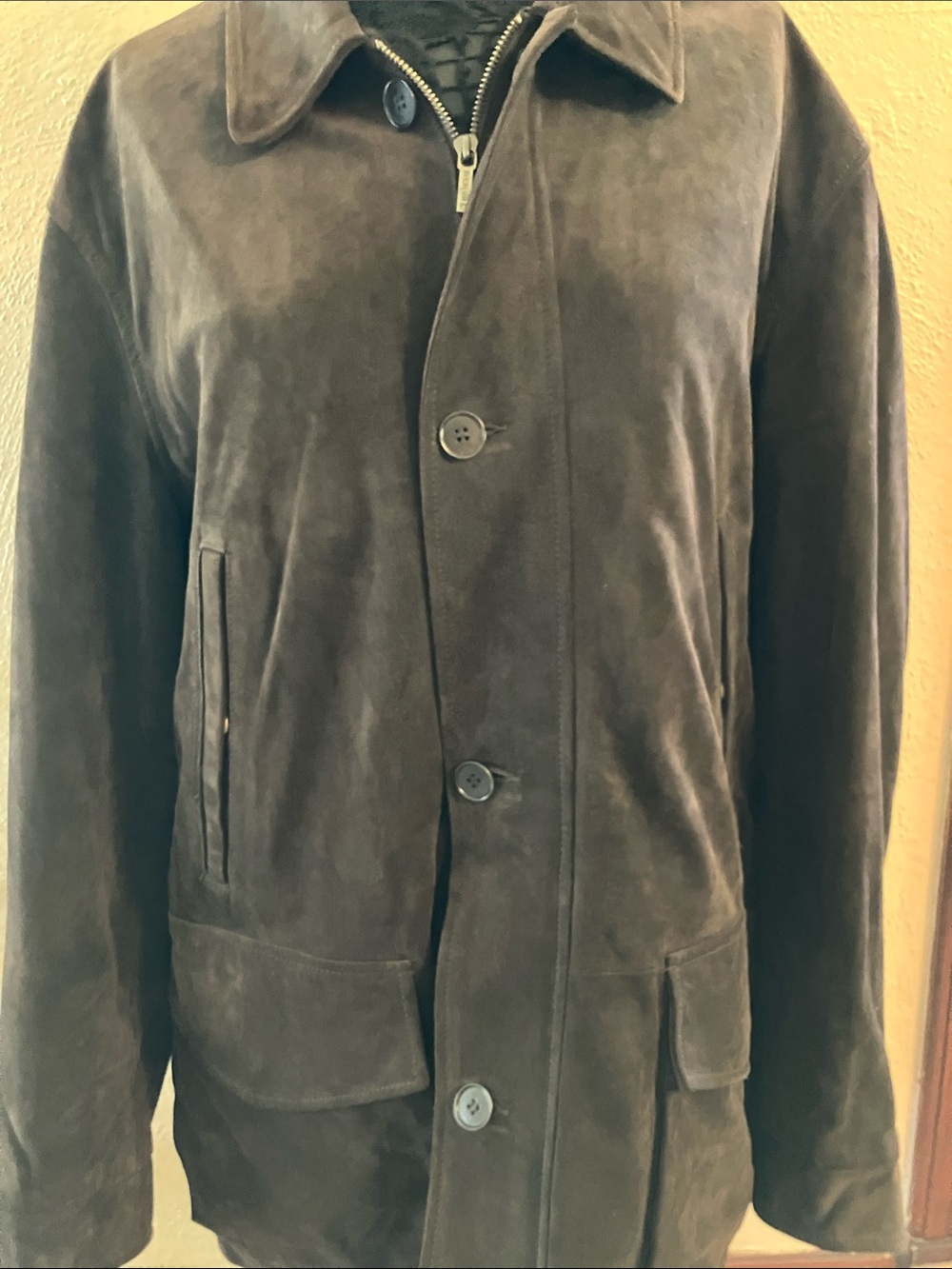 Men's Dark Brown Suede Leather Coat